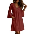 thumbnail image 5 of Yteetum 3/4 Sleeve Dresses for Women Summer V Neck Cotton Linen Midi Dresses Casual Solid Loose Lightweight Breathable Quickly Dry Travel Vacation Dress, 5 of 8