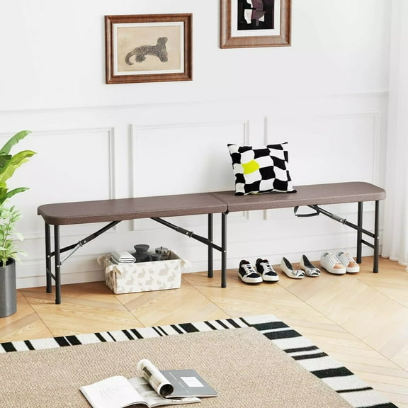 Auranook 2PCS 6 ft Plastic Folding Bench Portable Fold-in-Half Seat w/ 1320 LBS Capacity