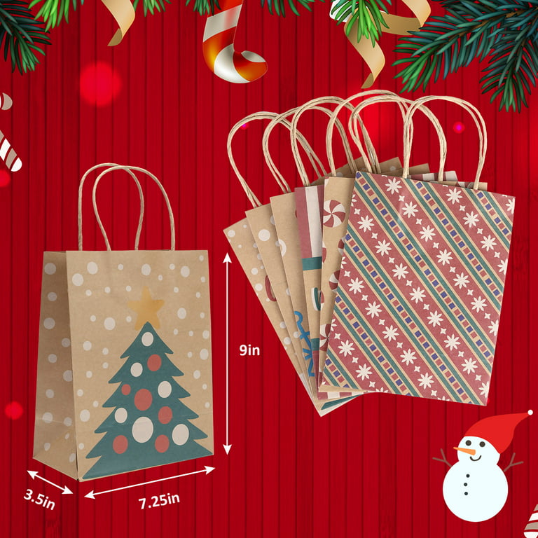 Qilery 24 Pcs Christmas Wrapped Treat Bags with Handles Assorted Sizes Gift  Bags Shopping Kraft Bags Candy Cane Striped Paper Gift Bags for Business