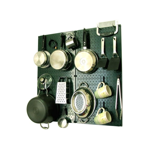 Wall Control Kitchen Pegboard Organizer Pots and Pans Pegboard Pack Storage and Organization Kit with Green Pegboard and Black Accessories