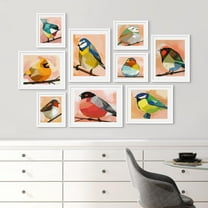 PixonSign Framed Canvas Print Wall Art Set - Pastel Watercolor Geometric Birds Poster Art - Spring Animals Print Gallery Set of 9 Abstract Illustrations Wall Décor for Home - White