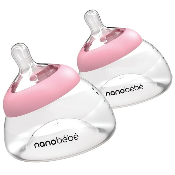 Nanobebe Breastmilk Bottle, Breastfeeding Newborn Breast-like, Anti Colic, Perfect Latch, Preserves Breast Milk Nutrients, 2 Pack, Pink