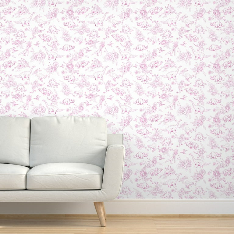 Peel & Stick Wallpaper 9ft x 2ft - Toile Hot Pink Flowers Fun Girl