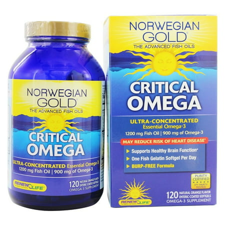 Renew Life - Huiles de poisson norvégien d'or ultime Ultra-concentré d'oméga-3 critique Omega saveur naturelle d'orange 1200 mg. - 120 Softgel poisson (s)