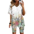 thumbnail image 1 of Ensembles d'Été Deux Pièces pour Femmes Mode Blouse à Col en V T-Shirts à Manches Courtes Shorts Ensembles de Tenue Décontractée Femmes Ensembles Deux Pièces en Liquidation, 1 of 4