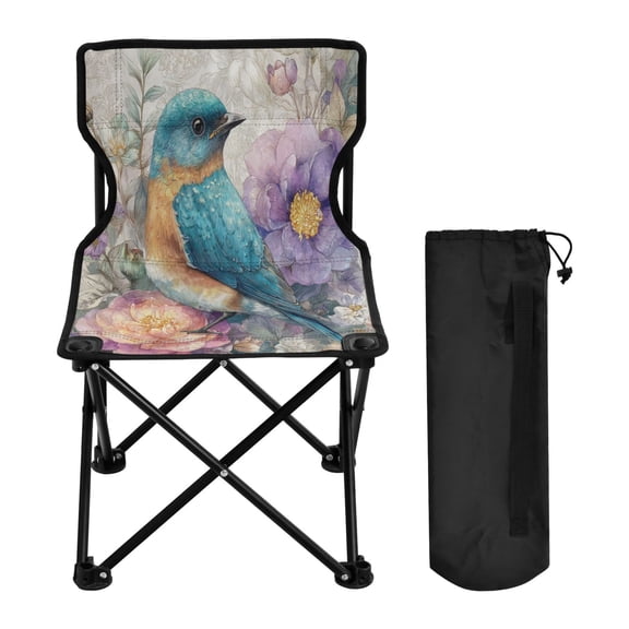 600D Oxford Camping Chair Portable Foldable Chair Supports 220 lbs for Picnic, Fishing, Backpacking Bluebird and Flower