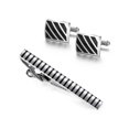 thumbnail image 1 of Set de gemelos y clip de corbata para hombre a rayas blancas y negras, 1 of 3