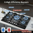 thumbnail image 3 of Gas Cooktop 30 Inch, Amzgachfktch 5 Burners Gas Stove, Built-in NG/LPG Convertible Gas Stove Top, Black Tempered Glass Propane Cooktop with Thermocouple Protection, 3 of 8