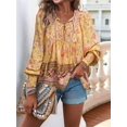 thumbnail image 6 of Women'S Casual Boho V Neck Top Loose Floral Printed Long Sleeve Beach Shirts Blouses Yellow XL, 6 of 8