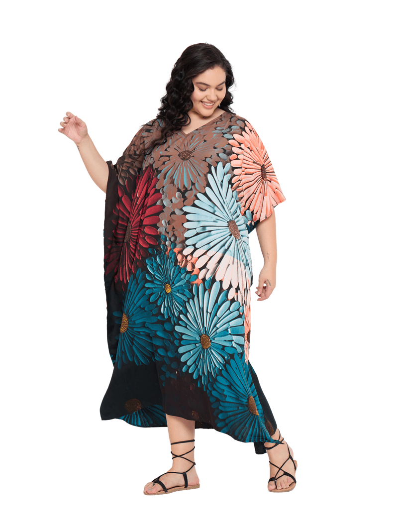 chinese dress ladies Floral Maxi Kaftan – Plus Size Caftan Dress for Women Xs / Gray / 52 Inches main image 1