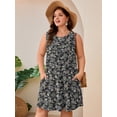 thumbnail image 2 of SHOWMALL Women's Plus Size Sleeveless Dress with Pockets, Summer Beach Sundress, Vintage Scroll Floral Black 1X Pleated Chest Tank Dress for Vacation & Casual Wear, 2 of 7