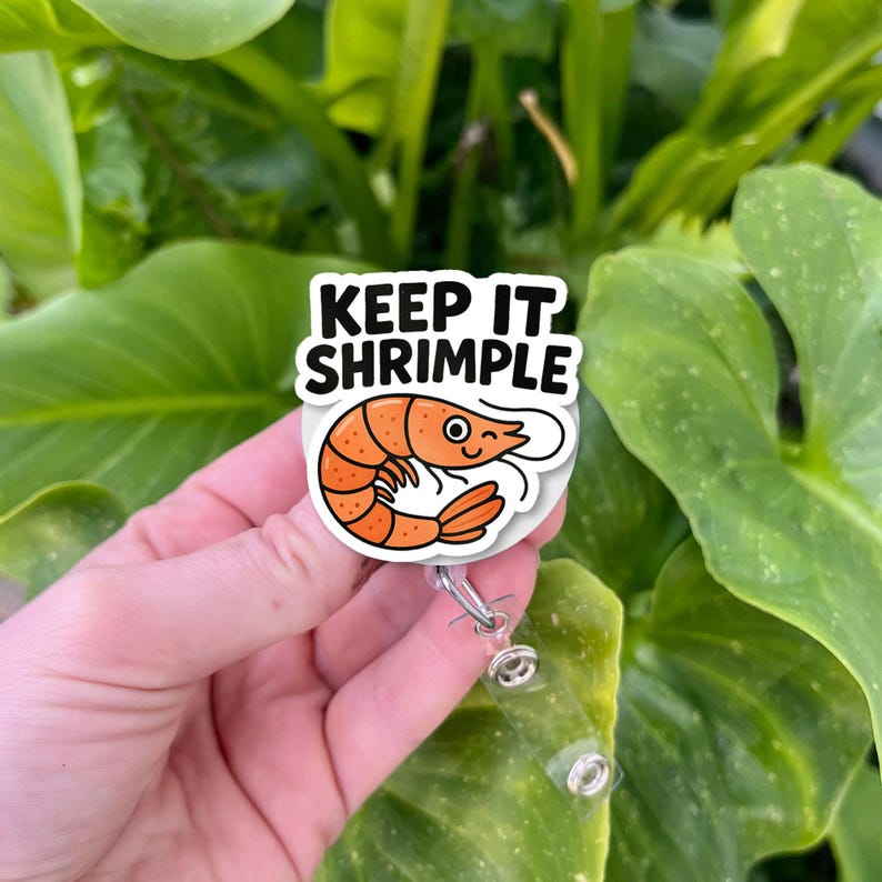 TiniDecor Keep It Shrimple Nurse Badge Reel, Orange Retractable ID Holder, Funny Gift for RN, Med Student