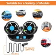 thumbnail image 5 of Ventilador de coche de 12 V, encendedor de cigarrillos/fuente de alimentación USB, ventilador de coche de doble cabezal y control, dos modos de velocidad, rotación de 360 grados para varios, 5 of 5