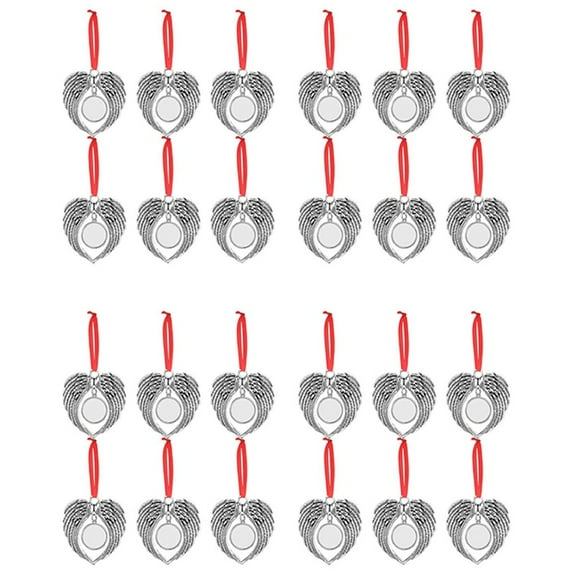 24Pcs Angel Wing Shape Blank Hot Transfer Printing Sublimation Ornament Decoration for Christmas Tree Decor Xmas Party,24 x Christmas Ornament,Silver