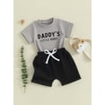 thumbnail image 3 of Bslissey Toddler Baby Boys Summer Outfits Short Sleeve Letter Print T-shirt Tops with Elastic Waist Shorts 2Pcs Infant Casual Short Pants Sets 6M 12M 18M 24M 3T, 3 of 9