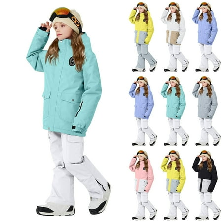 Aboser Kids 2 Piece Snowsuit Set Boys Girls Winter Insulated Waterproof Ski Suits Heavyweight Warm Skiing Jackets and Snowpants Outfits Mint Green 5 Years