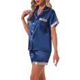 thumbnail image 4 of INSPIRE CHIC Women's Satin Pajamas Sleepwear Button Down Contrast Color Short Sleeve Tops with Shorts Loungewear Sets L Blue, 4 of 6