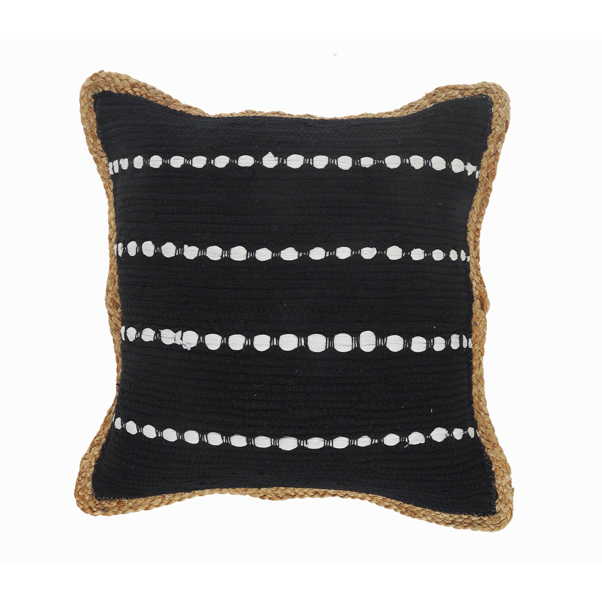 Laddha Home Designs Handwoven Striped Cotton Throw Pillow Cover - 18" - Black and White
