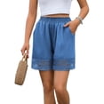thumbnail image 2 of Women'S Casual Elastic Waist Lounge Shorts Comfy Lace Trim Summer Beach Linen Ruffle Shorts Blue XXL, 2 of 10