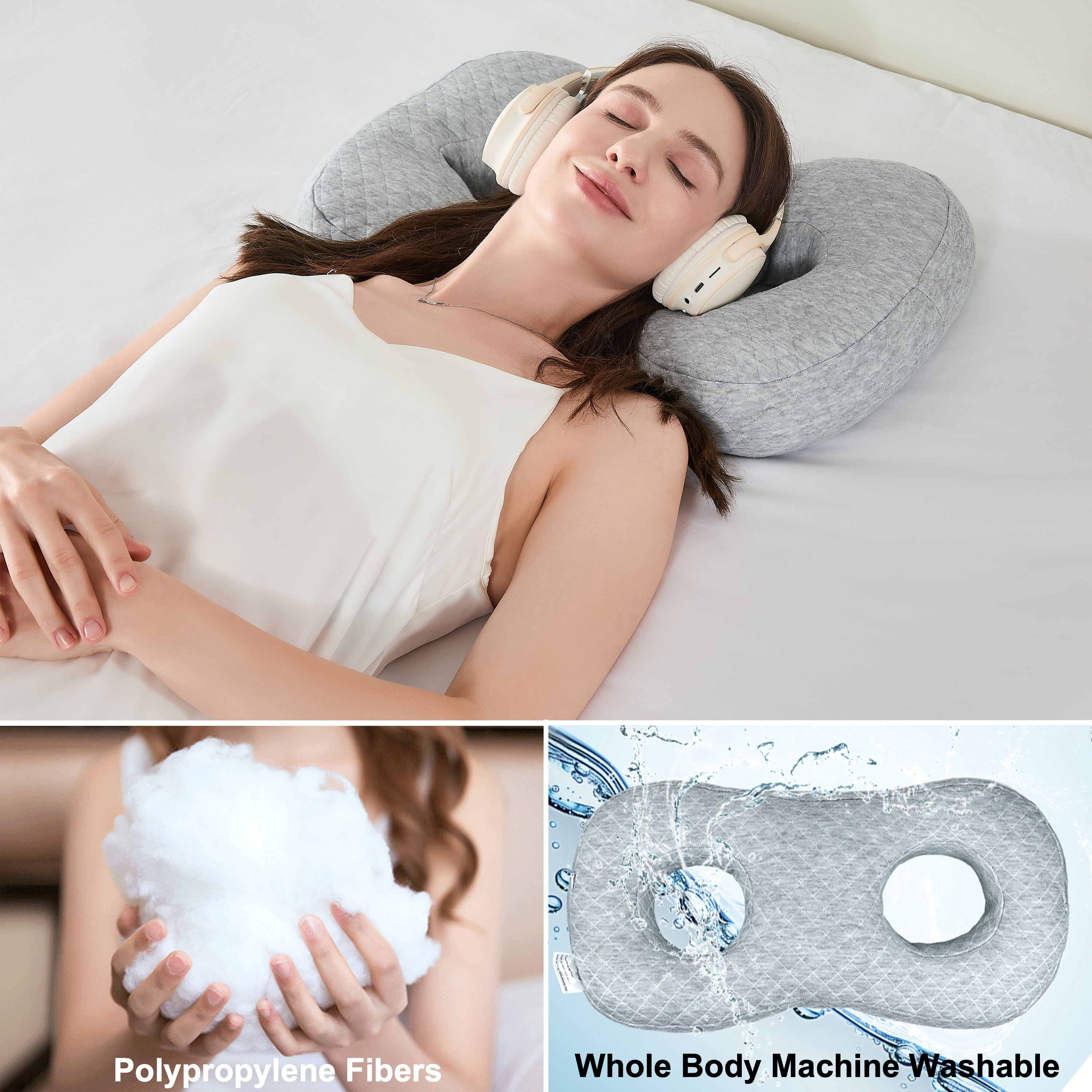 Ear Piercing Pillow for Side Sleepers, Ultra Soft Cover Relief Ear Pain,Two Ear Holes Protection for Ear Pierced, Earring Pillow