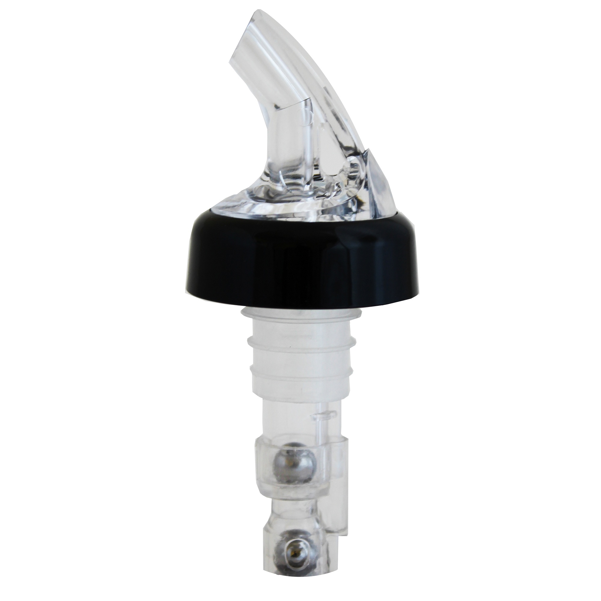 7" Clear and Black Two Ball Alcohol Measuring Bottle Pourers 1oz
