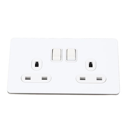Riousery Wall Socket Dual Switch Dual Gang Stainless Steel Panel Electrical Outlet White 13A 250V (3.39 inches / 86 mm). Ensure reliable power connection for your home improvement.