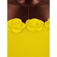 thumbnail image 3 of Yellow Womens Fitted Asymmetrical Hem 3D Floral Bandeau Dress, Ruched Body with Layered Ruffle Skirt, 3 of 6