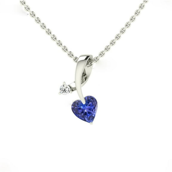 2.25 Carat Heart Shaped Tanzanite Gemstone Natural Diamond Latest Designer Necklace for Women Solid 18K White Gold With 18 inches Chain