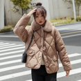 thumbnail image 1 of Winter diamond grid cotton jacket women's short fur collar cotton jacket thick coat loose small bread jacket cotton jacket, 1 of 6