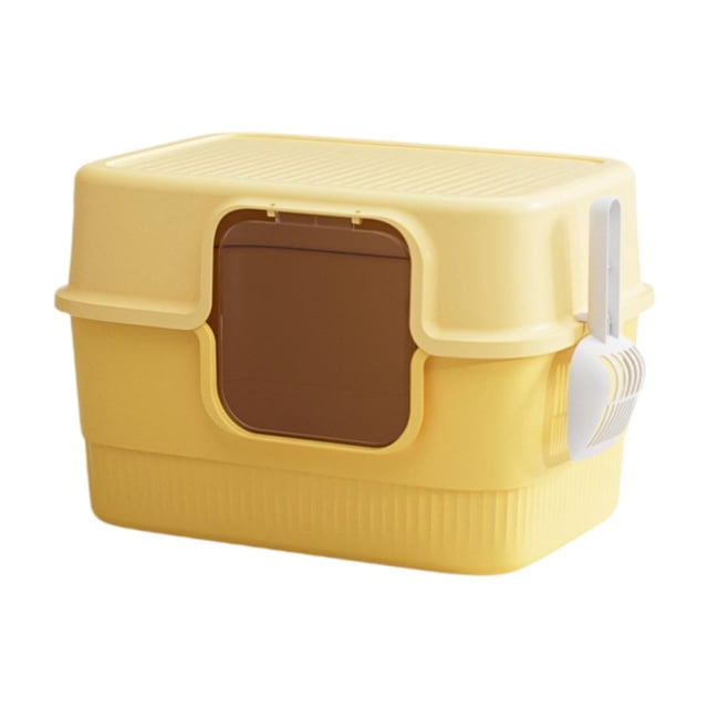Caja de arena para gatos completamente cubierta, bandeja de arena para gatos, fácil de usar, herramienta de limpieza para mascotas, orinal para gatos, Amarillo