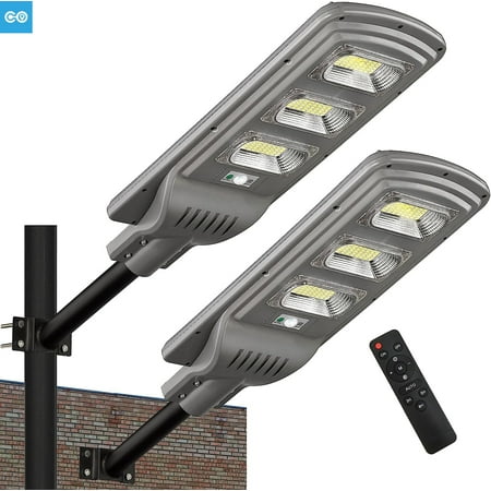 

2Pack Solar LED Street Light 500W Solar Parking Lot Light Dusk to Dawn with Motion Sensor for Garage Driveway IP65 Waterproof Wall or Pole Mount ST60-010-2