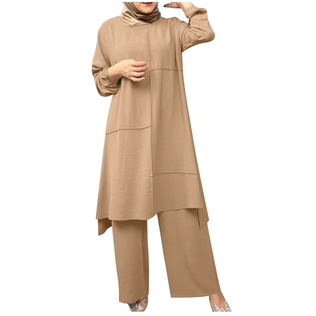 Abayas Robe pour Femmes Musulmanes Deux Pièces Manches Longues avec Pantalon Jambe Ensemble Décontracté Musulman Dubai pour Femmes