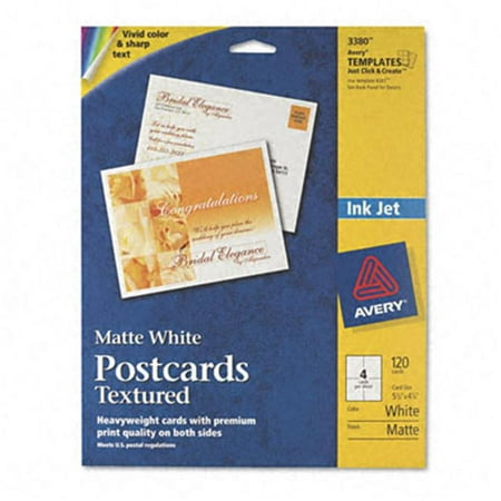 Avery Textured Postcards, Inkjet, Heavyweight, 4 1/4 x 5 1/2, Matte White, 120/Box