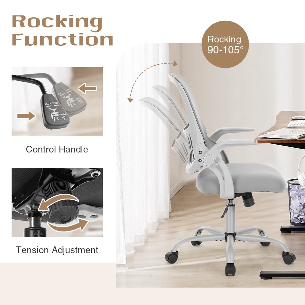 CONCETTA Ergonomic Office Chair with Flip-up Arms & Lumbar Support – Mid-Back Desk Gray