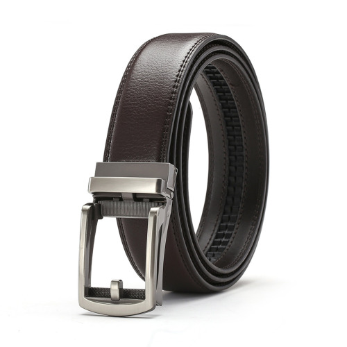 Men Faux Leather Belt Micro Automatic Buckle Ratchet Track  display picture 1