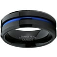 thumbnail image 3 of Metal Masters Mens Tungsten Carbide Black Blue Wedding band Engagement Ring Grooved Center Comfort-Fit, 3 of 8