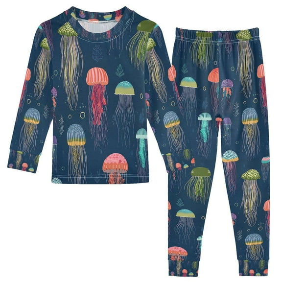 FORMRS Long Sleeve Top and Pants Pajama Set for Niños 2-Piece Sleepwear, Sizes 18M-8Y, Cartoon Jellyfish Pattern