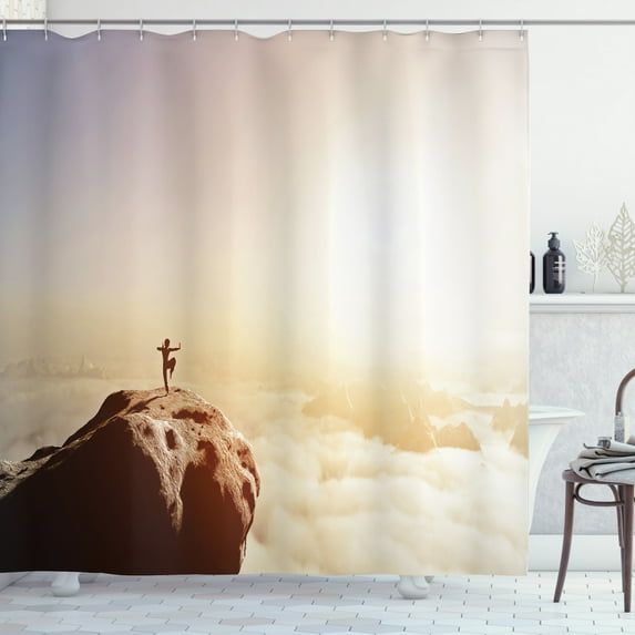 Ambesonne Kung Fu Shower Curtain, Man Practices Martial Arts, 69"Wx84"L, Pale Brown Multicolor