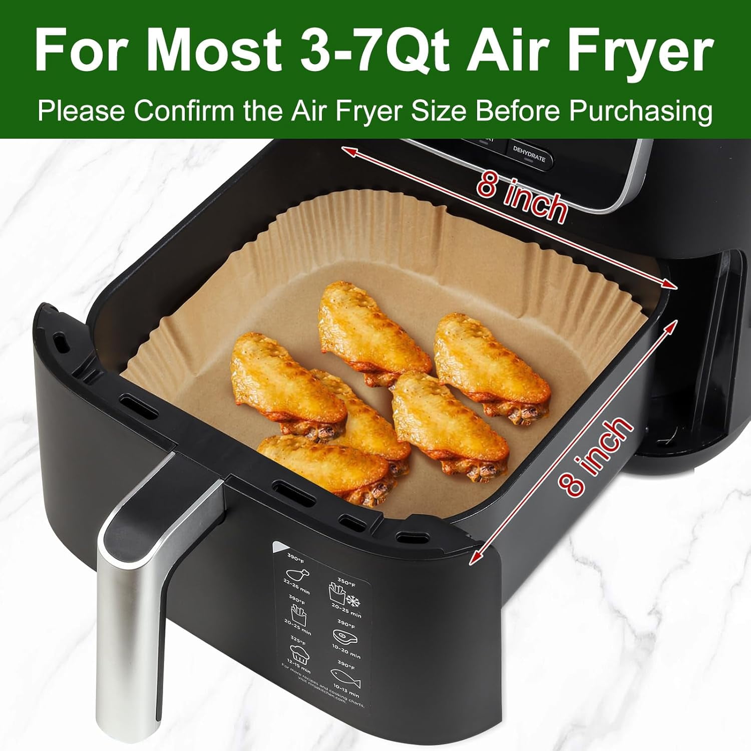 100PCS 7.9 Inch Disposable Air Fryer Liners - Non-Stick Paper Liners for 4-8QT Air Fryers, Ovens & Microwaves