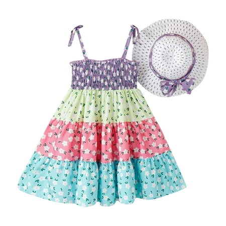 

Rovga Toddler Girl Dress Clothes Dress Summer Sleeveless Fashion Floral Prints Small Fresh Style Dress Princess Dresss Hat