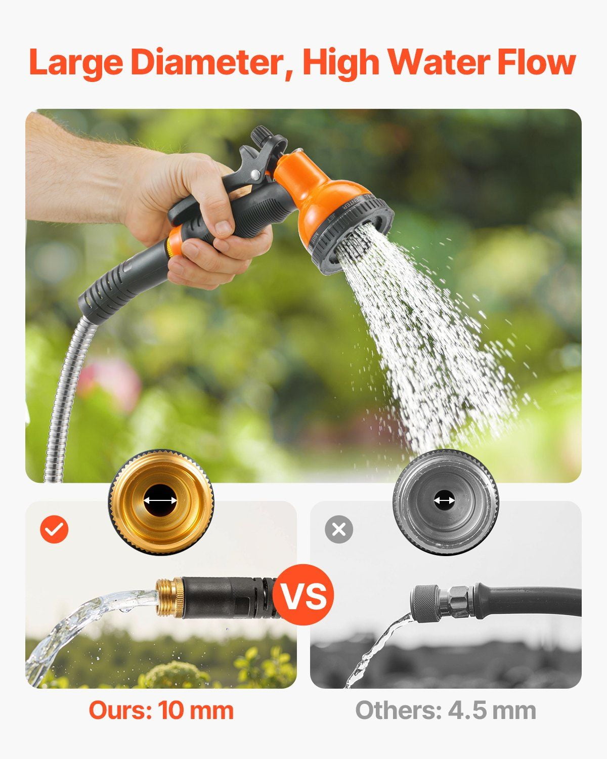Heavy Duty Metal Garden Hose 25ft - 10 Function Nozzle, Rust-Proof Flexible Water Hose, Lightweight for Outdoor Gardening