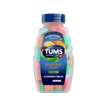 Tums Extra Strength Heartburn Relief Chewable Antacid Tablets, Fruit, 96 Count
