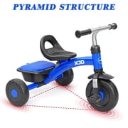 XJD 5 in 1 Toddler Bike – Durable Kids Ride-On Tricycle with Pedals, Comfortable Seat & Backrest, Storage Compartment, Safe Beginner Trike for Ages 1-4, Blue