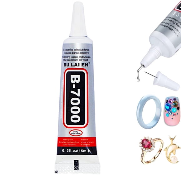 HLONK B7000 Jewelry Rhinestones Glue B-7000 Clear Super Glue Transparent Industrial Adhesive for Phone Repair Jewelery Making Crafts Gem Fabric Metal Nail Art Stone Wood Glass(1PCS 15ml)