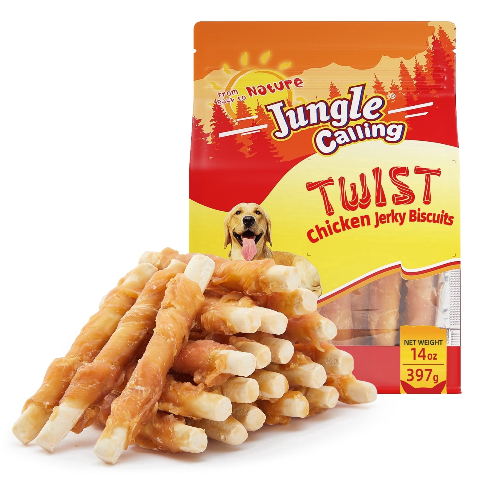 (3 pack) Jungle Calling Chicken Wrapped Biscuits Rawhide-Free Dog Treats, 14-oz bag