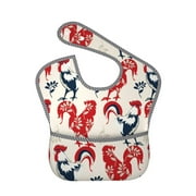 Bingfone Mess-Proof Baby Bib - Waterproof Bib For Baby Boy Or Girl With Food Catcher Pocket, Unisex-Roosters