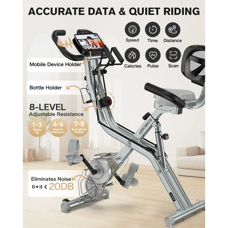 POOBOO 4-in-1 Folding Gym Bike, Upright Recumbent, 300 Lbs