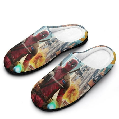 

Deadpool Men Slippers Non-Slip Fuzzy House Slippers Warm Soft Plush Winter House Shoes Indoor Outdoor Slip-On Shoes