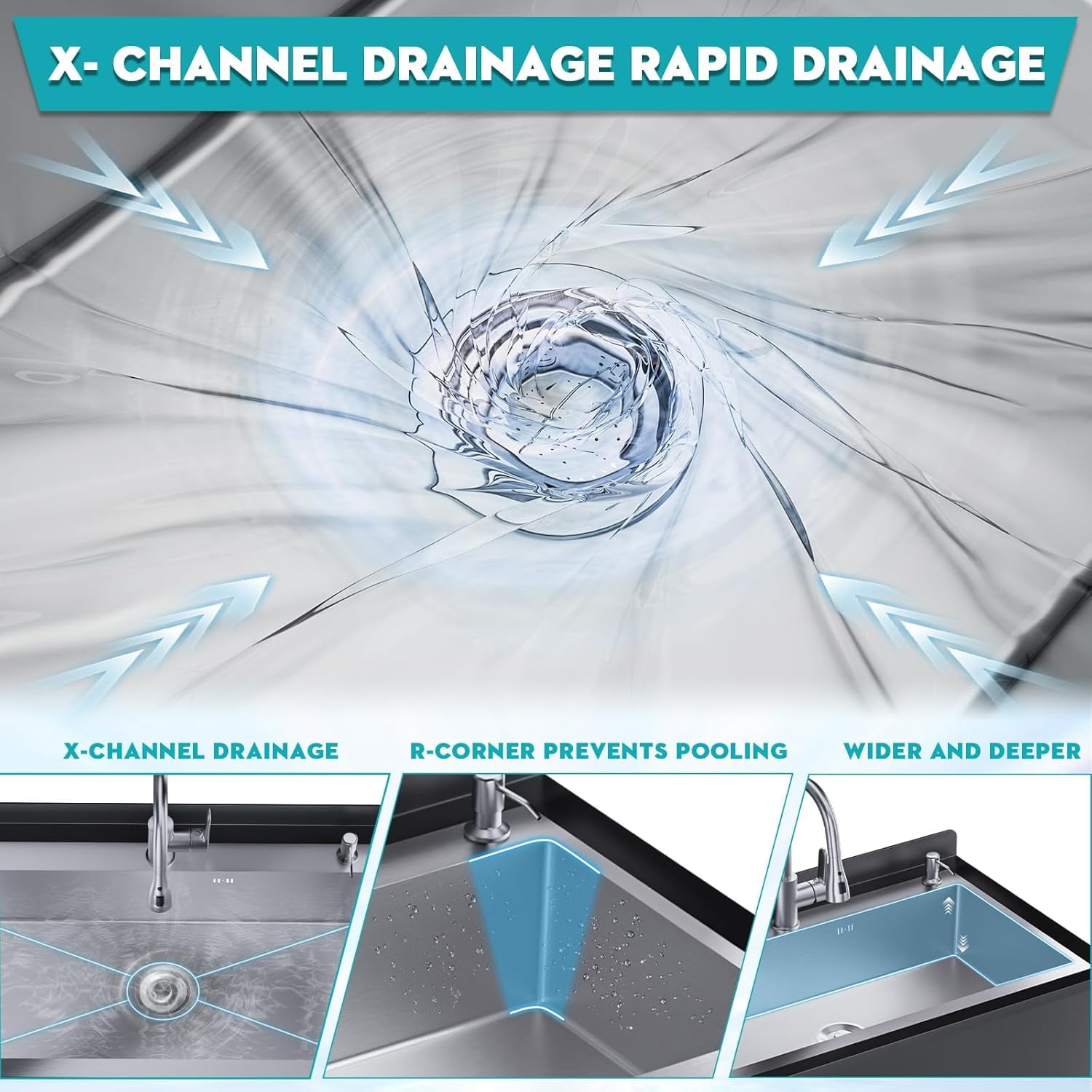 Esheno Stainless Steel Freestanding Utility Sink Cold Hot Faucet Hoses Drain Kit For Backyard Bathroom Sliver 41.7in