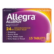 Allegra 24 Hour Non-Drowsy Antihistamine Medicine Tablets for Adult Allergy Relief, Fexofenadine, 180 mg, 15 Pills